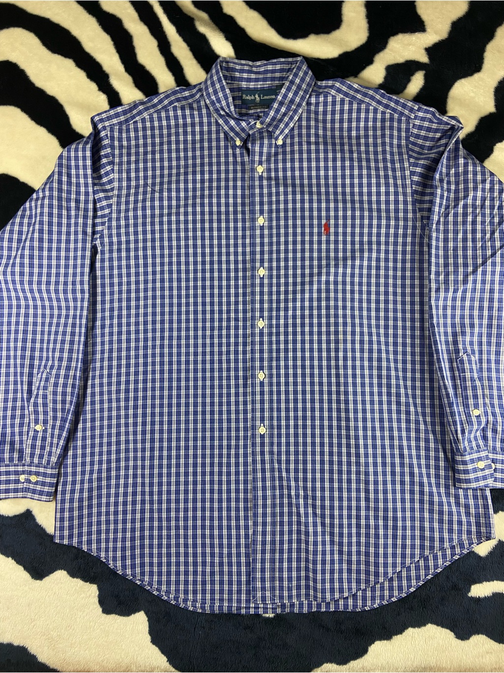 Ralph Lauren Blue White Plaid Button-Down Shirt Classic Fit Long Sleeve